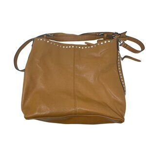 Chillx Tan Faux Leather Studded Shoulder Bag  Multiple Compartments Purse